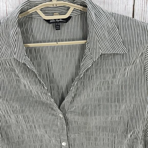 ULLA JOHNSON Button Up Shirt Top Women Plus 24 Gray White Striped Short Sleeves - Picture 2 of 7